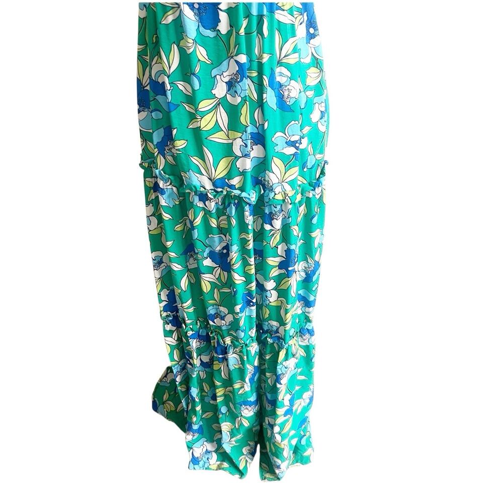 Monteau Los Angeles Floral Tiered Maxi Dress Green Size Large V-Neck Bohemian - Picture 3 of 14